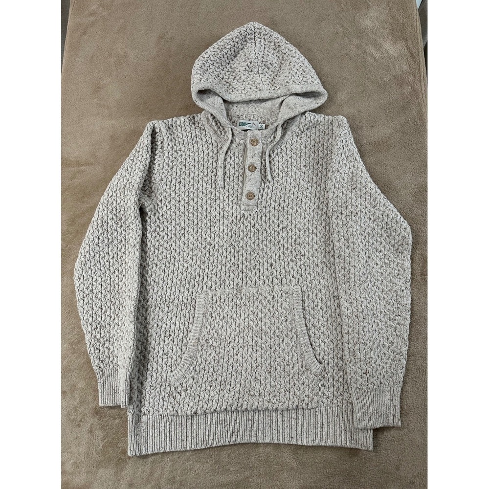 Wellen Headlands Hoodie Men Size M Cream Chunky Knit three-button Henley EUC